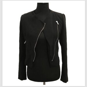 Zara Trafaluc Black Asymmetrical Zipper Jacket Sz M